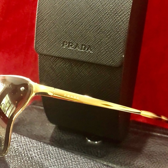Prada Sunglasses GOLDEN FRAME CAT LENSES SHAPE ICONIC SOPHISTICATED - Picture 10 of 12